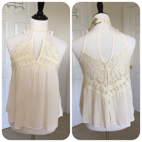 American Eagle Outfitters Tops - AEO Ivory Gauze & Lace Top NWT